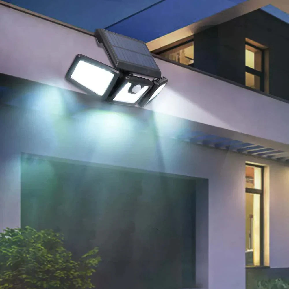 Lampa solara cu 3 panouri rotative, detectie miscare, acumulator incorporat